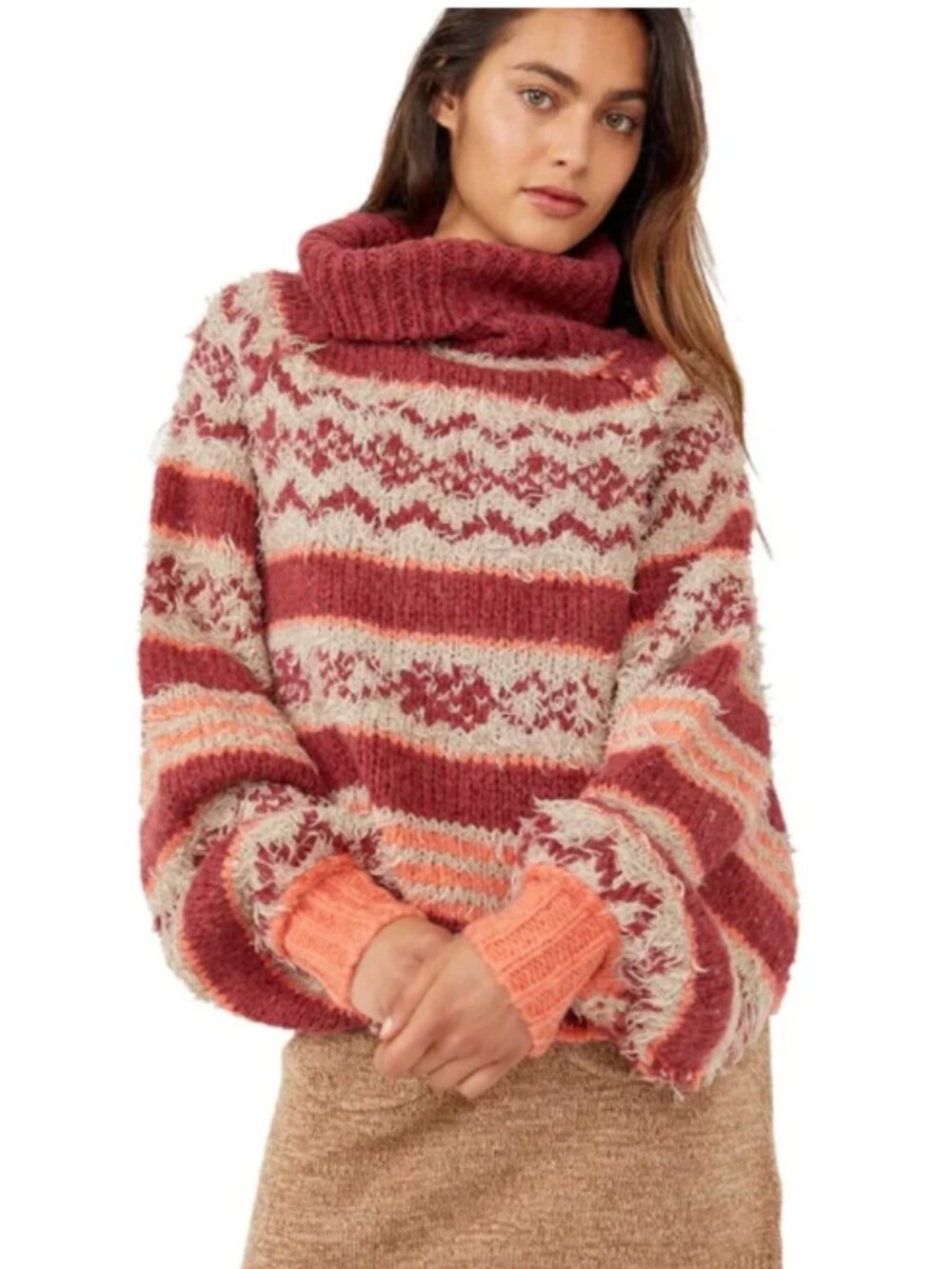 Free People Women's Holly Berry Combo Check Me Out Pullover Sweater Size M